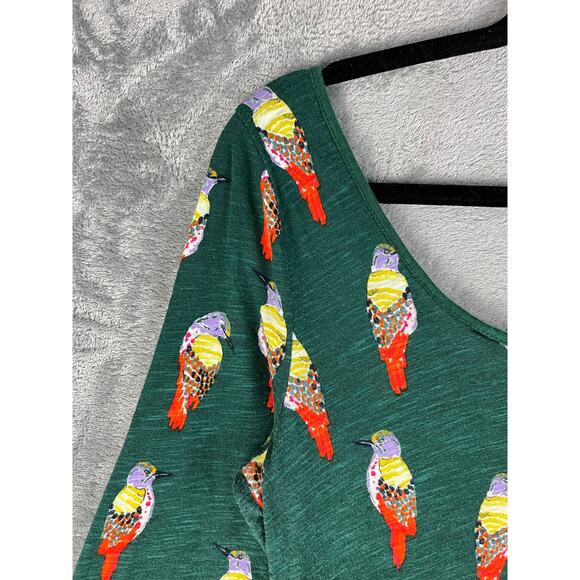 Anthropologie Postmark Forest Fete Scoop Neck Bird Print Top Medium 3/4 Sleeve - Picture 3 of 13